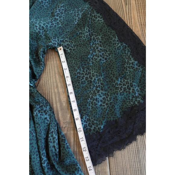 Victoria's Secret Robe Womens XS S Green Leopard Print Lace Satin Kimono Belted - Picture 7 of 10